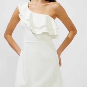 NWT French Connection Whisper Asymmetric Ruffle Dress in summer white